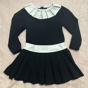 EUC Patachou Chic Black dress with  White pleat collar and faux belt  5Y